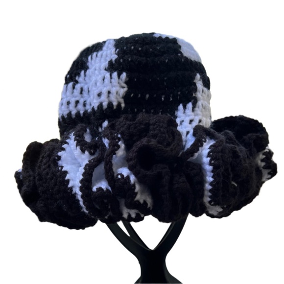 ThreadsByHannah Handmade Black and White Ruffle Hat - Picture 6 of 9